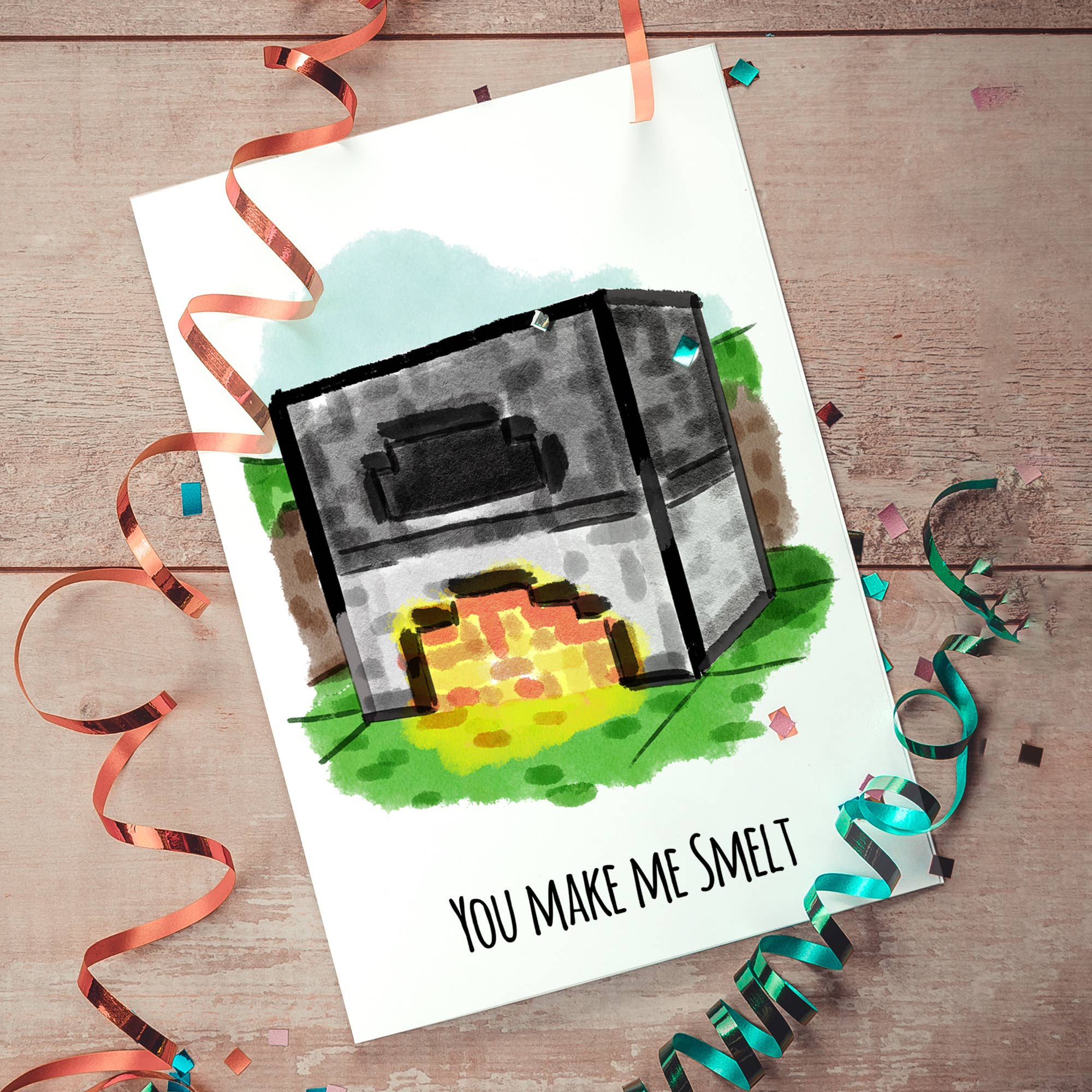 Aaron Millard Illustration - Wholesale Valentine's Day Card - "Make me Smelt" - Block World Gamer Celebration Card1