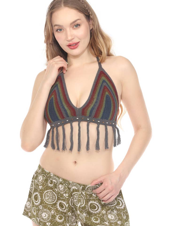 Top de Crochet con Flecos y Cuentas Santa Cruz para venta al por mayor de Lakhays Collection Inc.