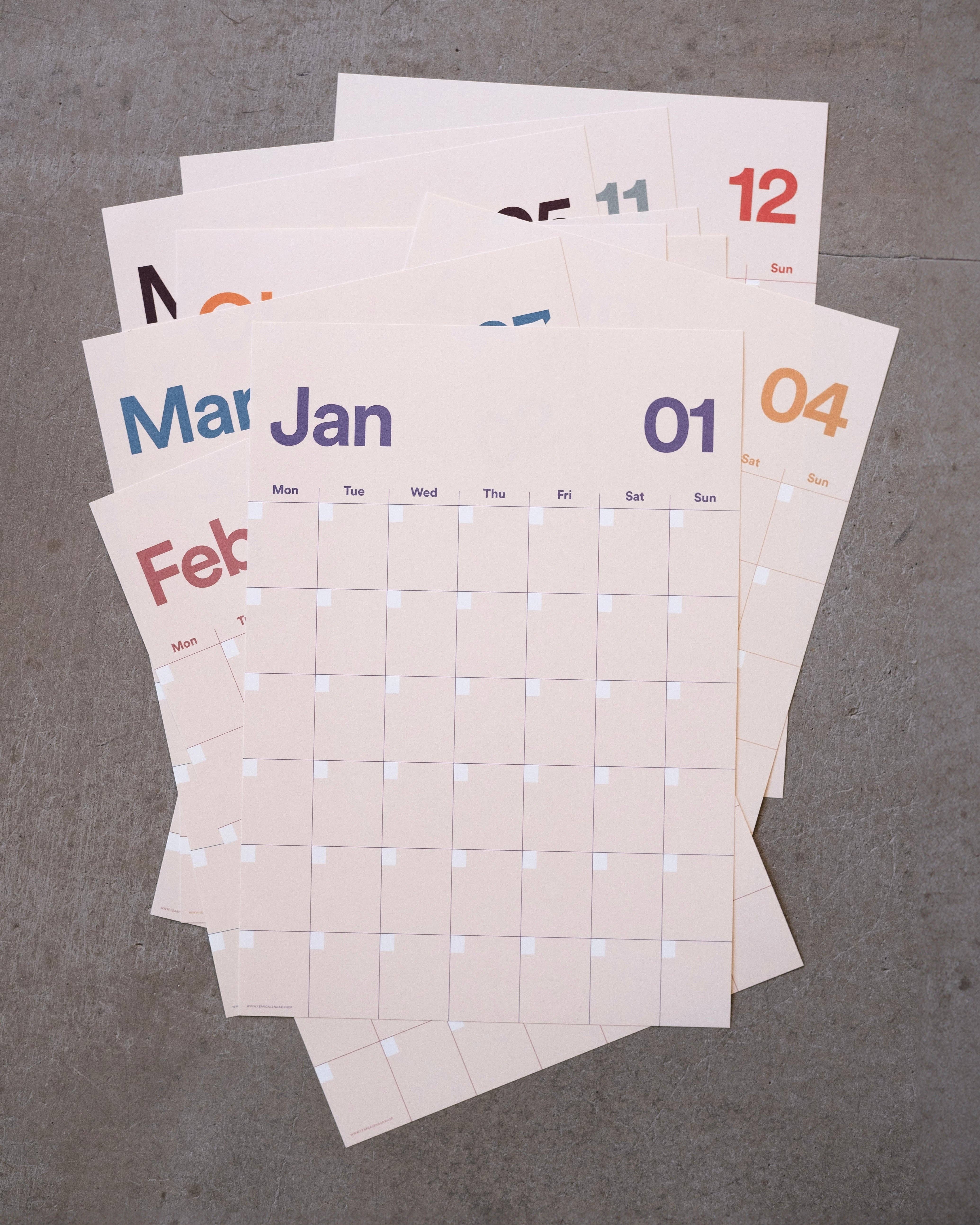 Yearcalendar - Wholesale Calendar - A3 Undated Wall Calendar Light Beige1