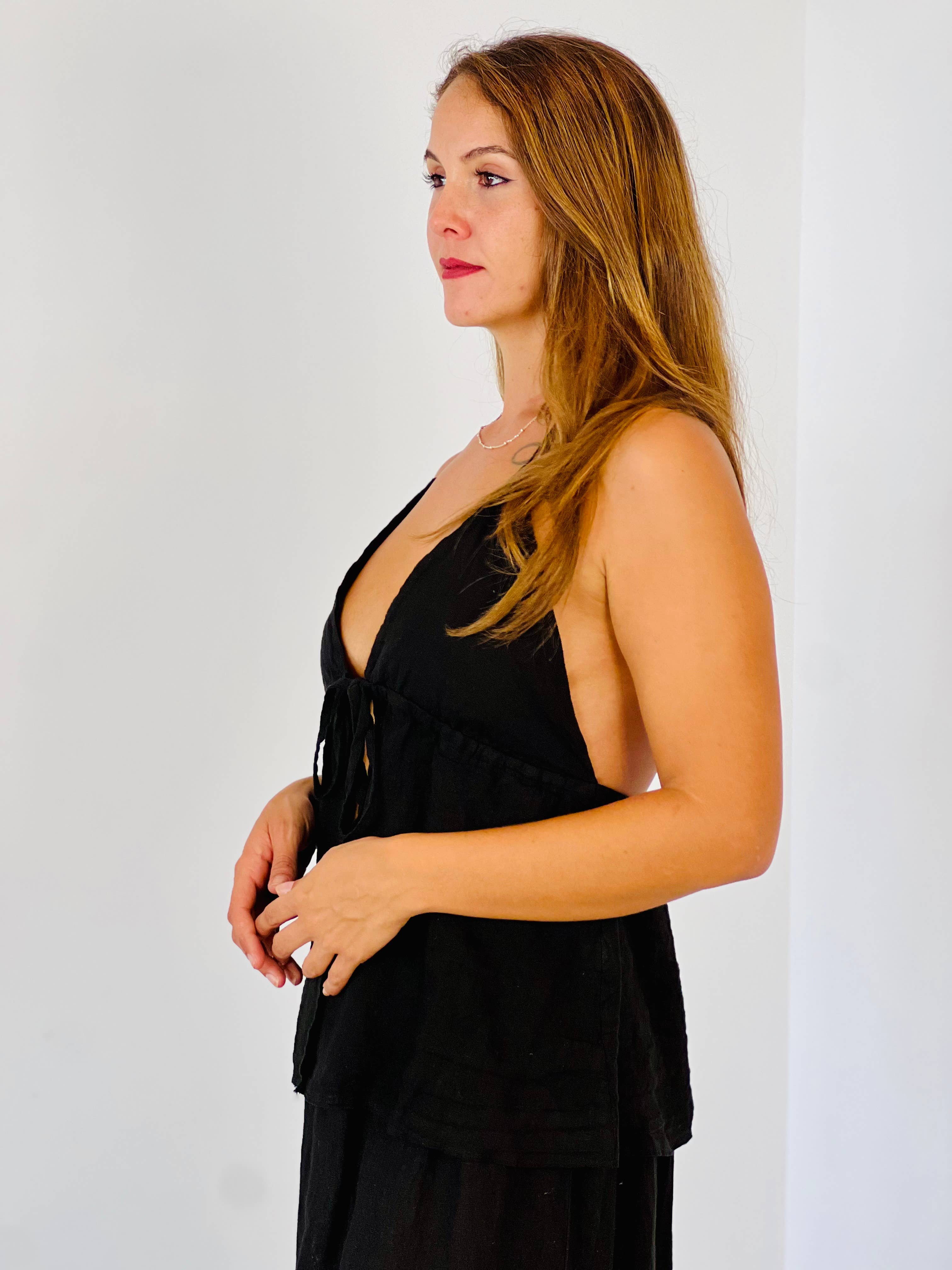 Linen & More - Vente Caraco – femme - T-shirt à bretelles ouvertes 100 % lin REF 215227