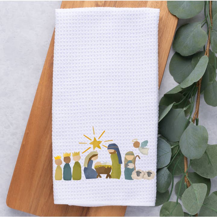 Painted Skies - Wholesale Tea Towel - Nativity Manger Scene Waffle Weave Kitchen Dish Towel