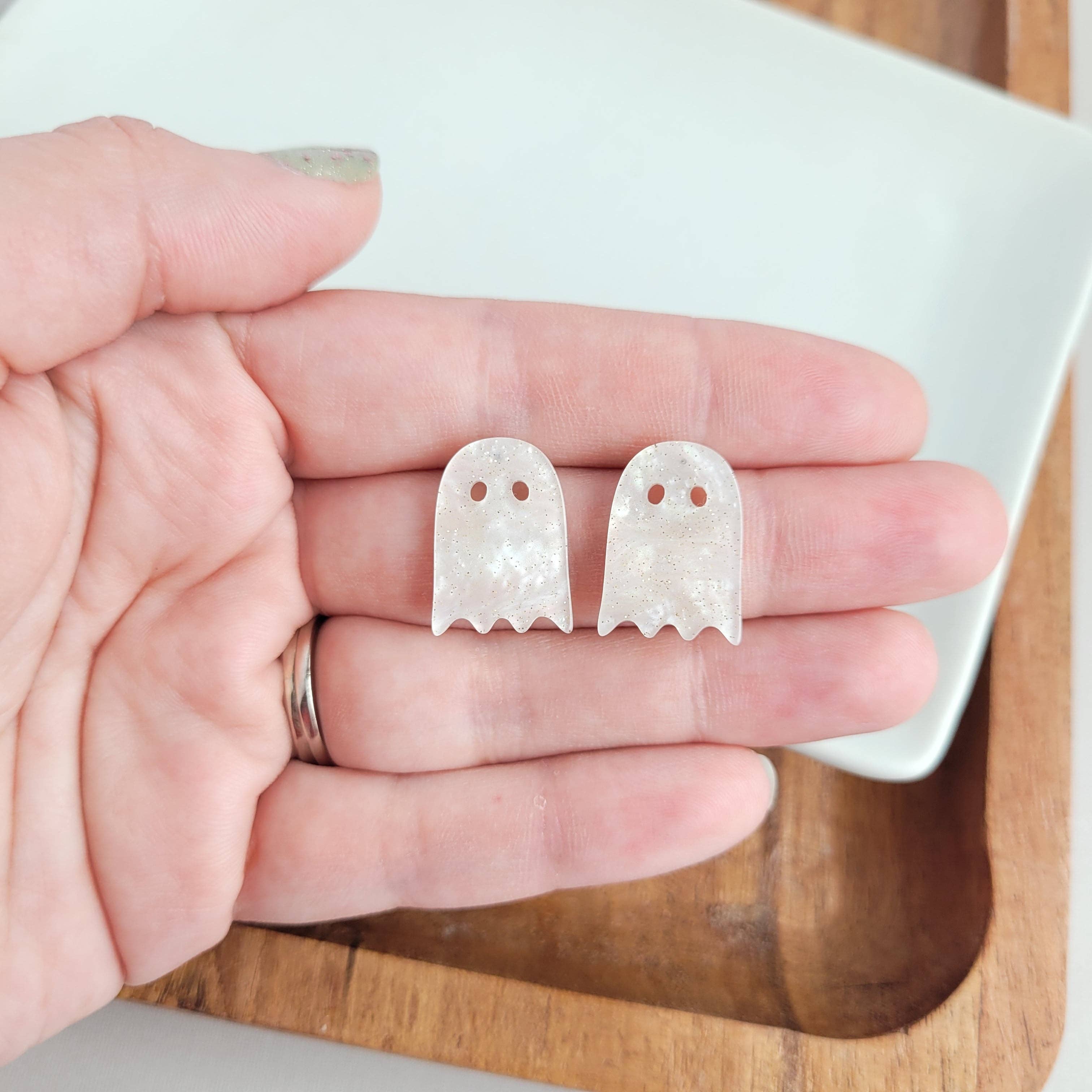 Spiffy & Splendid - Wholesale Stud/Post Earrings - Ghost Studs - White Shimmer // Jewelry, Earrings, Halloween9