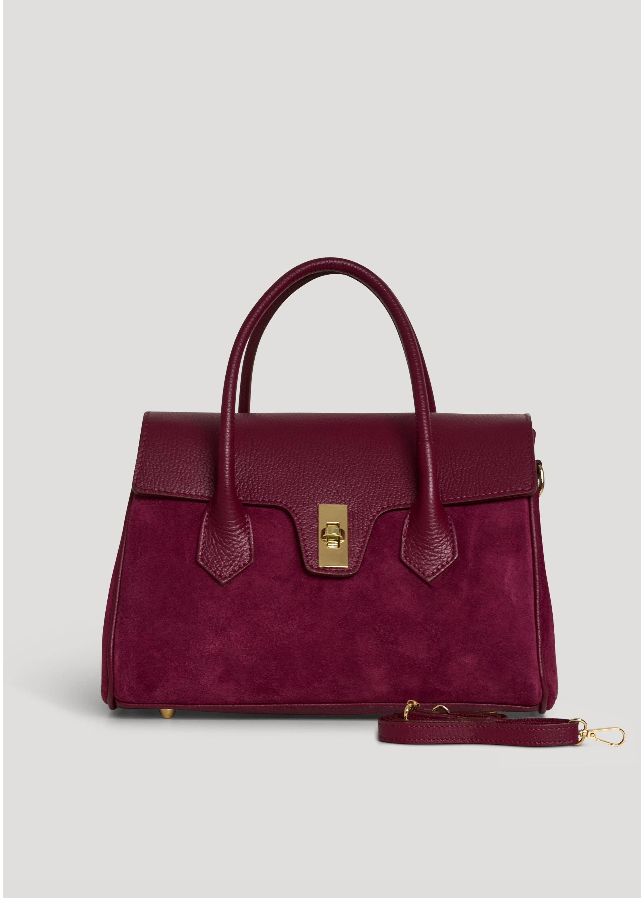 Prestige Milano – Großhandel Tragetasche – Damen – Cécile Tasche aus burgunderrotem Wildleder und Dollarleder4