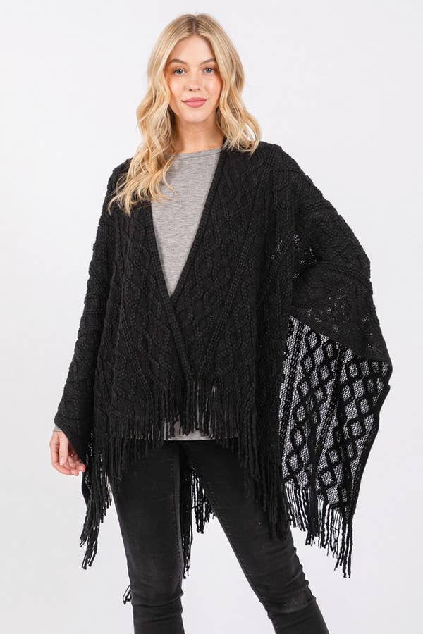 Artini Accessories – wholesale Cardigan – Women’s – Fringe Tassel Diamond  Knit Ruana Cardigan4