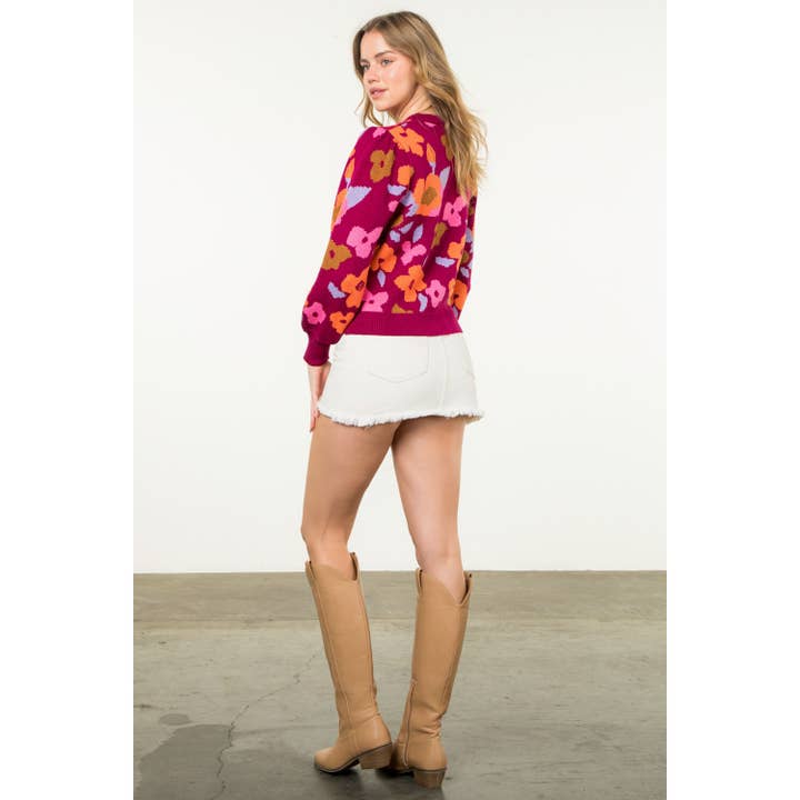 MAGENTA Floral Knit Sweater for wholesale on Faire