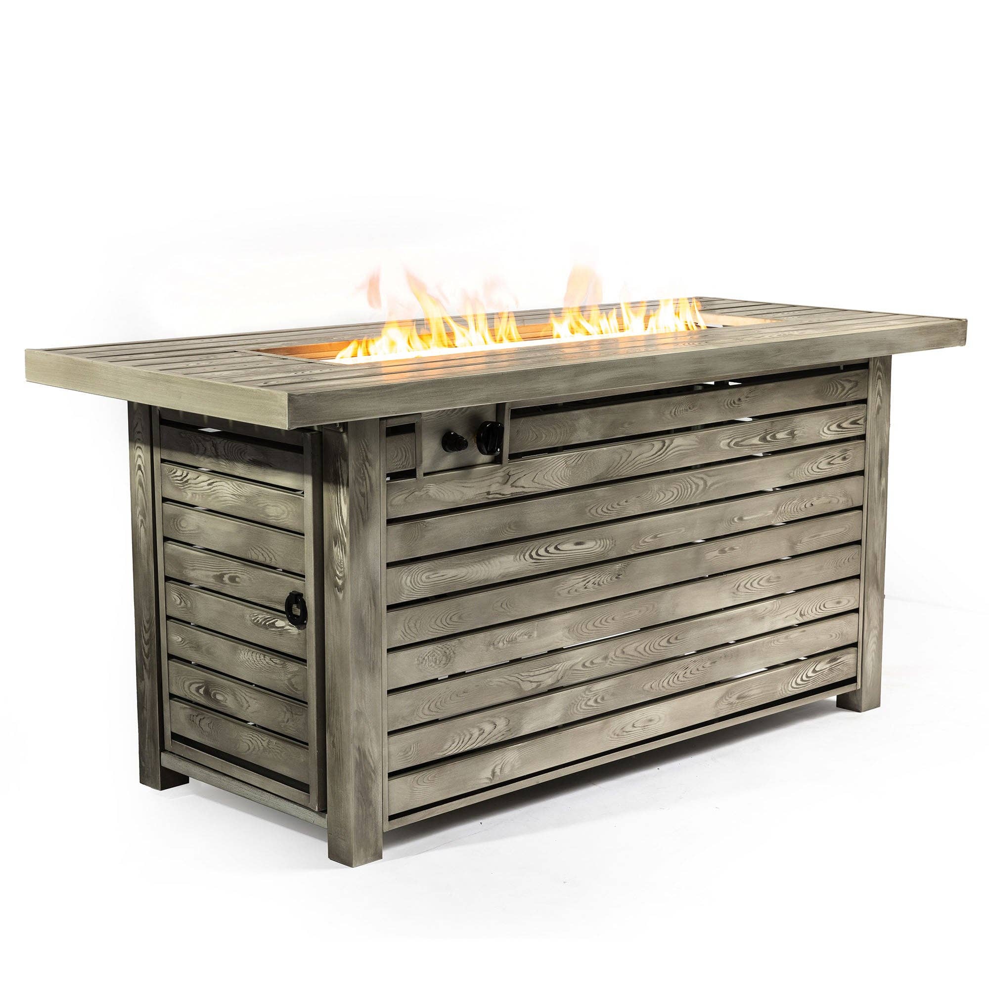 Orange County Decor - Wholesale Fire Pit - 54Inch Outdoor Fire Table Steel Fire Pit Table With Wood Grain Surface Light Beige Steel0
