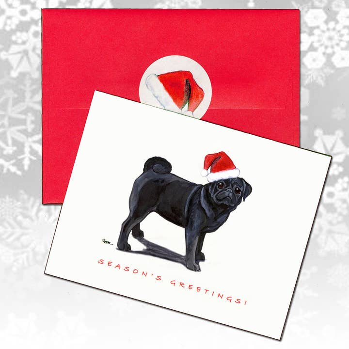 Pug Black Christmas Cards for wholesale by Zeppa Studios
