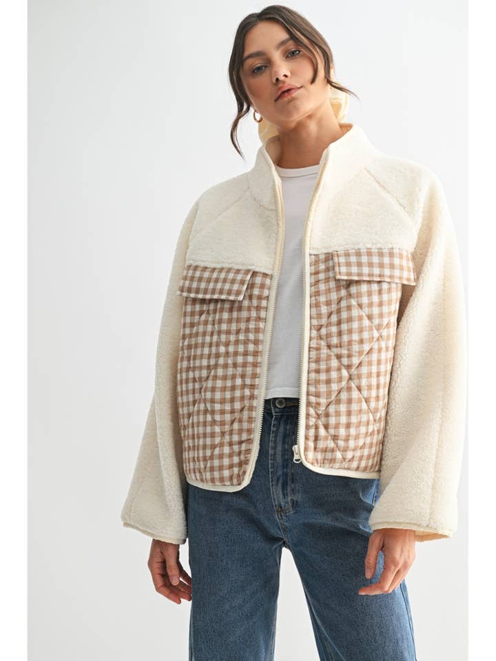 PLAID CONTRAST FLEECE JACKET / WL25-11169 for wholesale by Wishlist Apparel