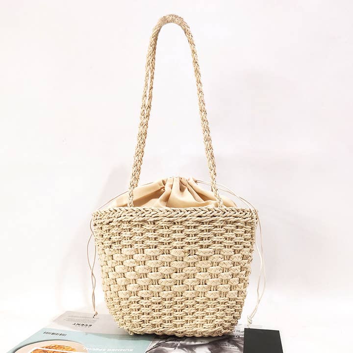 ACCITY - Wholesale Beach Bag - WOMEN HAND-WOVEN BUCKET STRAW BAG_CWAB0817