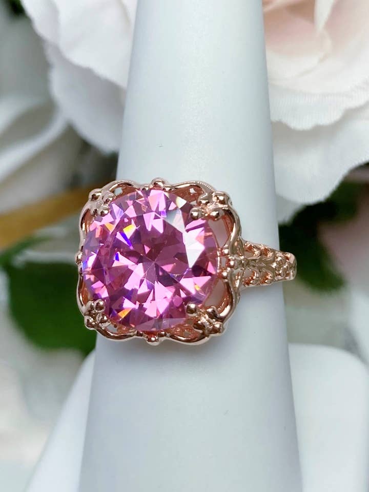 Pink CZ Ring Rose forgyldt Sterling sølv 6ct perle #D103 for engroshandel hos Silver Embrace Jewelry