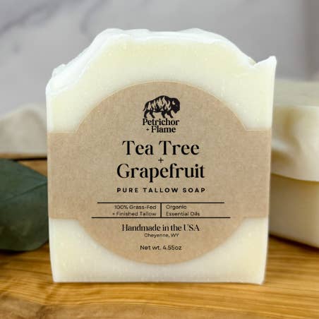Pure Tallow Soap - Tea Tree + Grapefruit for wholesale by Petrichor+Flame