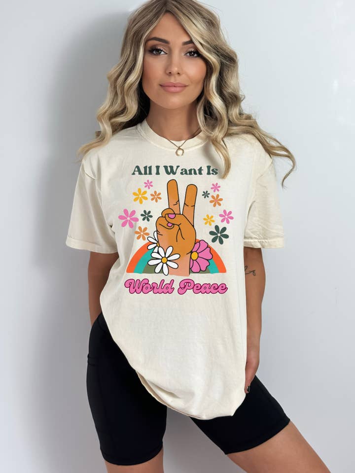 T-shirt met print van World Peace voor wholesale door Charley&Me