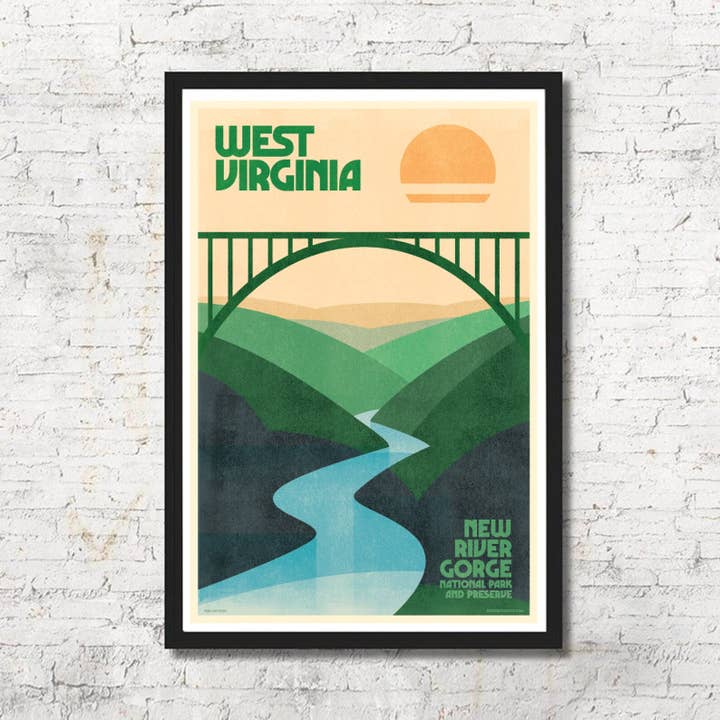 West Virginia New River Gorge Art Print Wall Decor for wholesale by Red Robot Design & Illustration