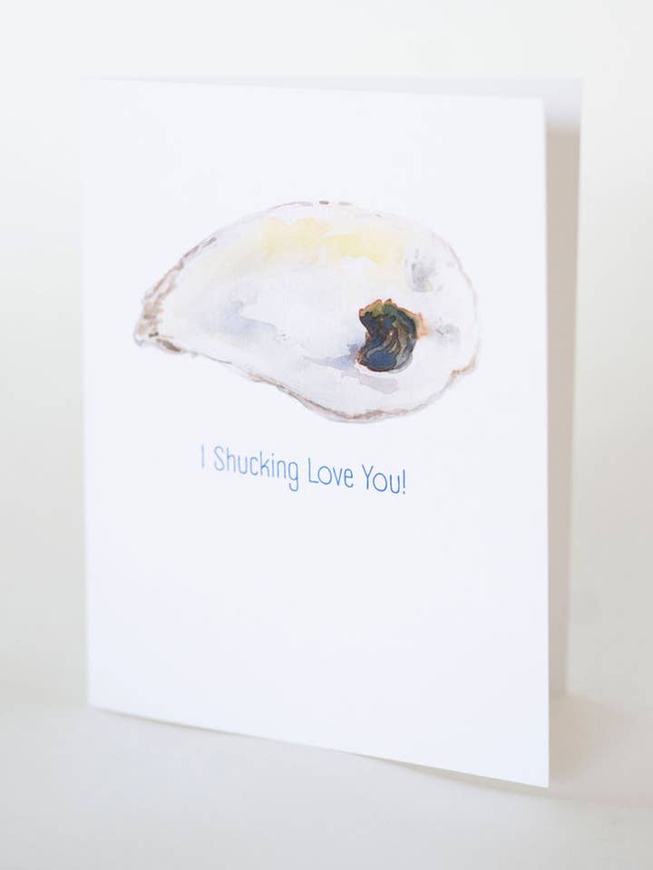 "Shucking" Coastal Watercolor Oyster Pun Greeting Card for wholesale by Melissa Hyatt
