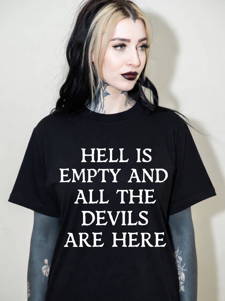 Hell Is Empty, Political Fuck Patriarchy Unisex Apparel Tee for wholesale by Wickedly Divine Shop