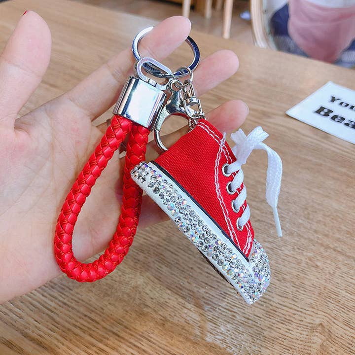 Mini Canvas Shoe Keychain With Rhinestones, Candy Colors For Couples for wholesale by MoodGold