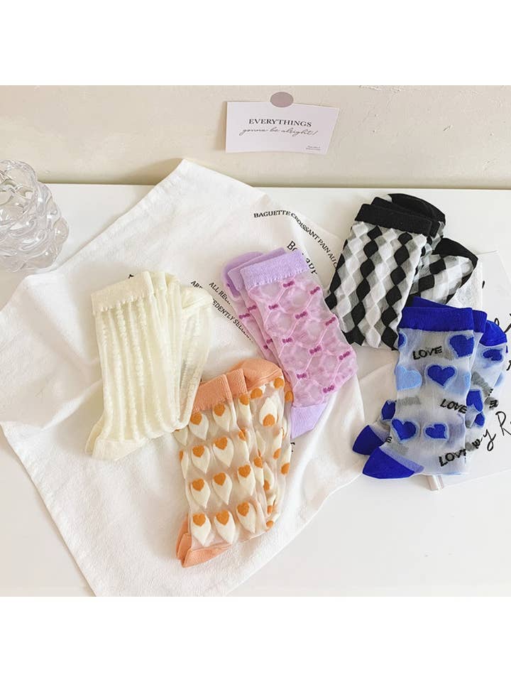 Rufia - Hearts and Lattice Crew Sheer Socks for wholesale by Funkyrel® Atzbranding Limited