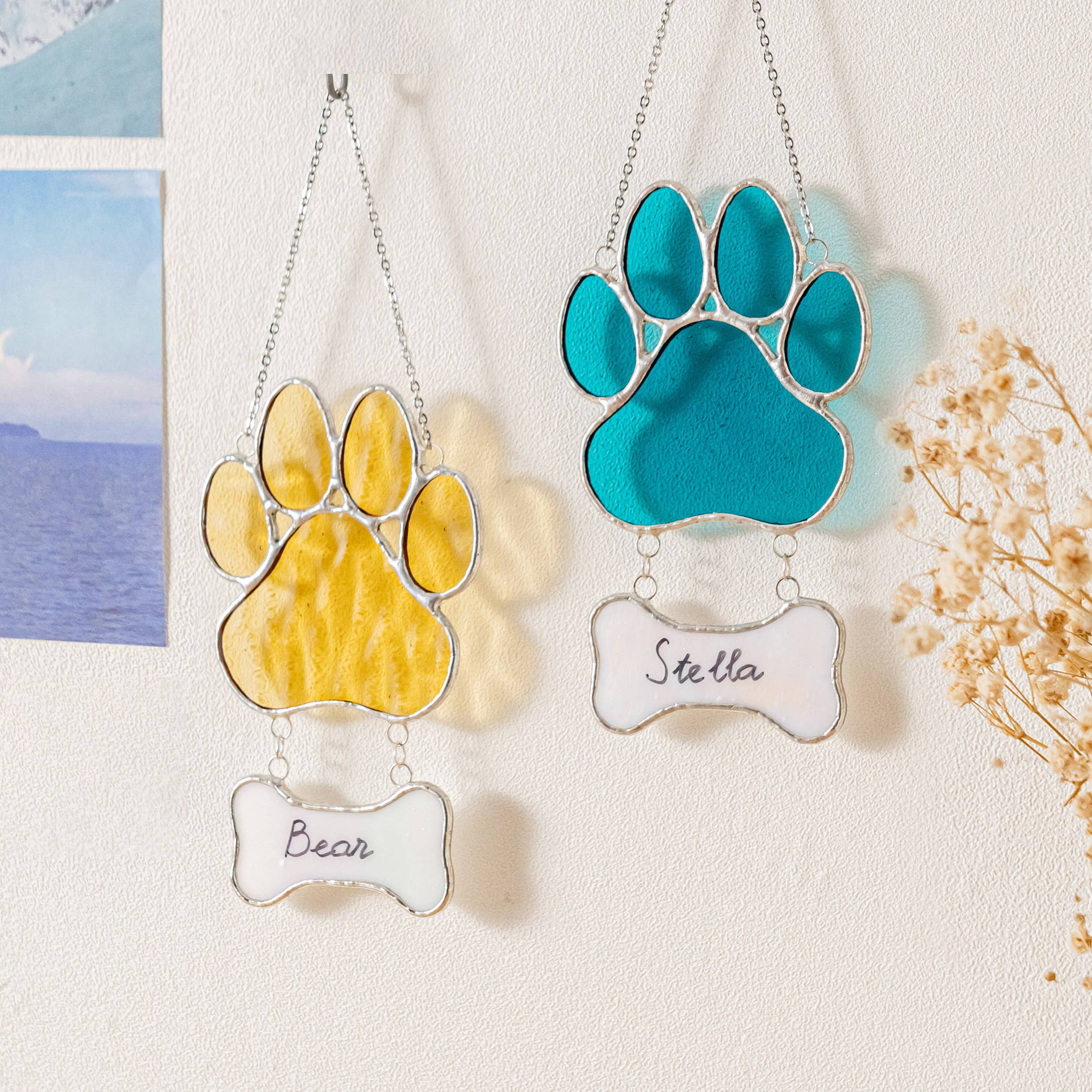 MondoBellissimo - Vente Attrape-soleil - Attrape-soleil commémoratif patte d'animal en vitrail Q195