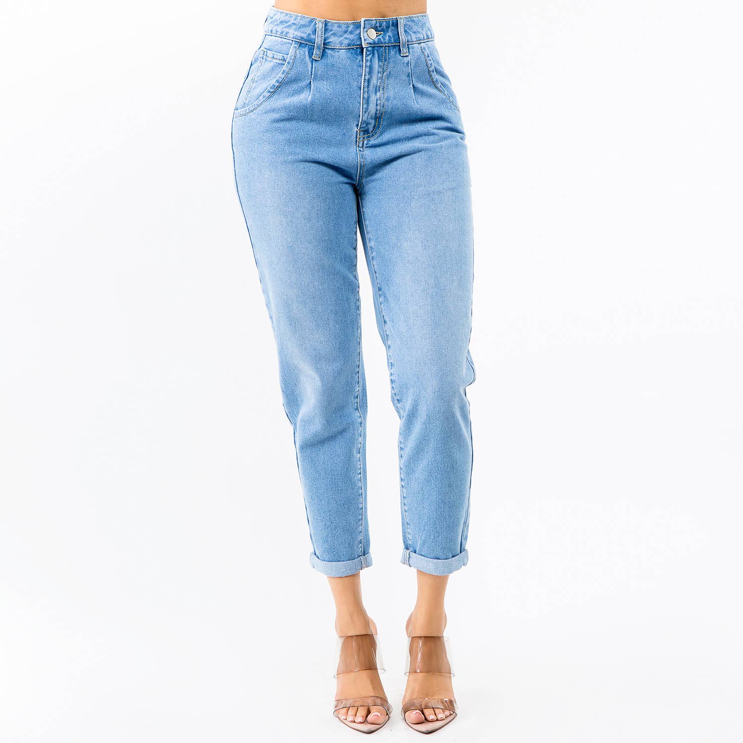 American Bazi - Wholesale Jeans - Women's - HIGH WAIST PLEATED WAIST MOM JEANS-RJH303057