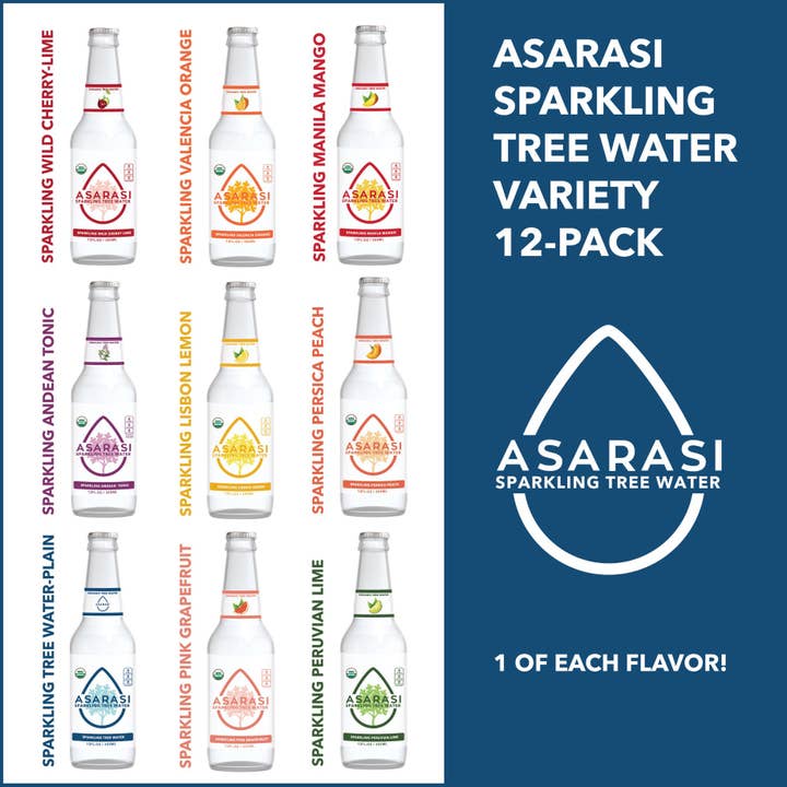 Asarasi Sparkling Tree Water - Wholesale Sparkling Water - 12-Pack Bottles - 9 Flavor Variety Pack - Asarasi Tree Water