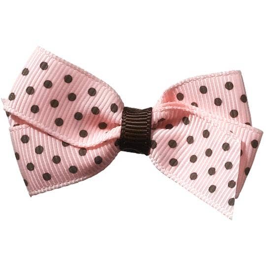 Dark Brown Pink Mimi Dot Grosgrain Baby Bow Hair Clip for wholesale on Faire0