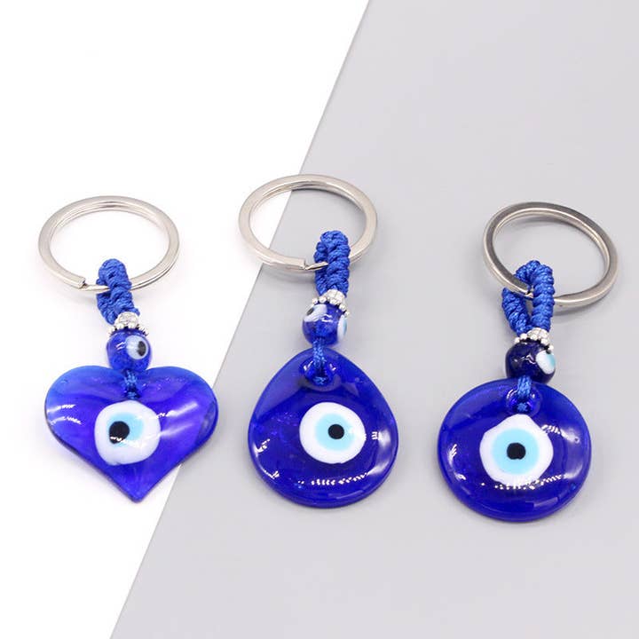 pinkblu02 - Wholesale Keychain - Women's - Women Simple Blue Glass Devil Eye Pendant Key Chain