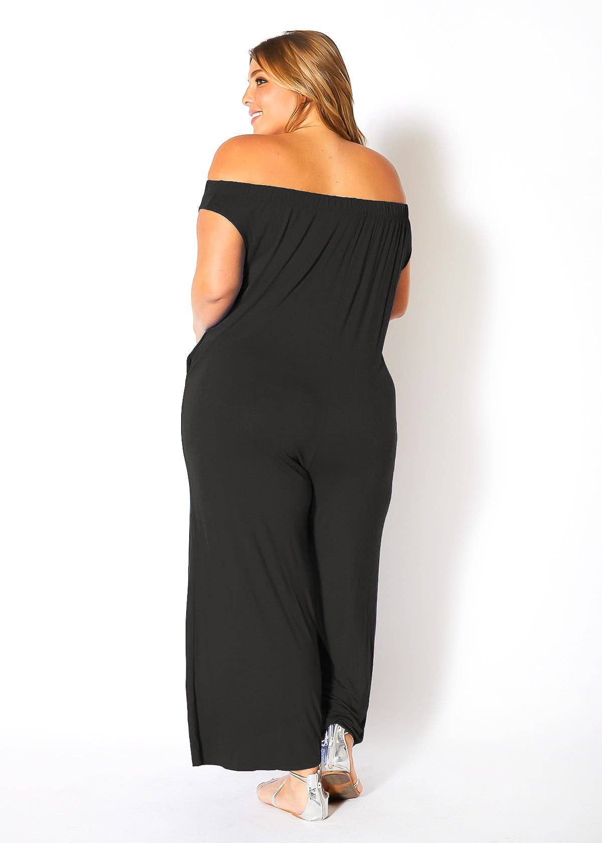 Robin K - Wholesale Jumpsuit - Women's - Bellatrix Plus Size Off Shoulder Wide Leg Jumpsuit16