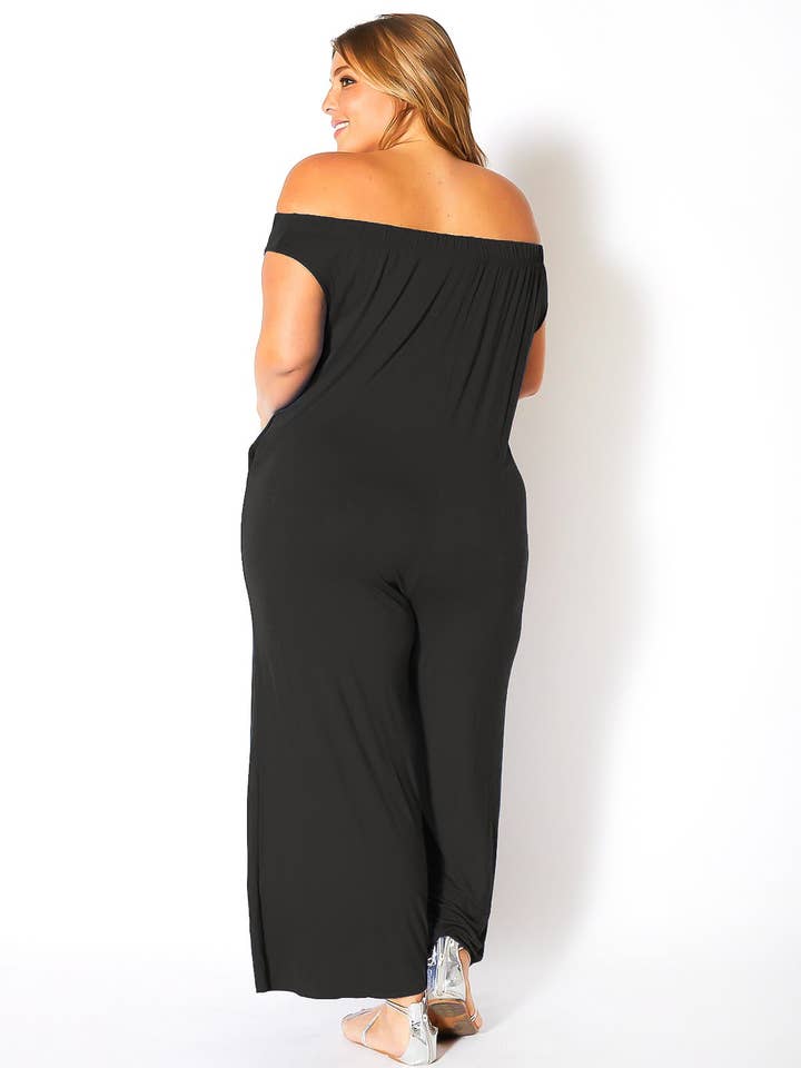 Robin K - Wholesale Jumpsuit - Women's - Bellatrix Plus Size Off Shoulder Wide Leg Jumpsuit16