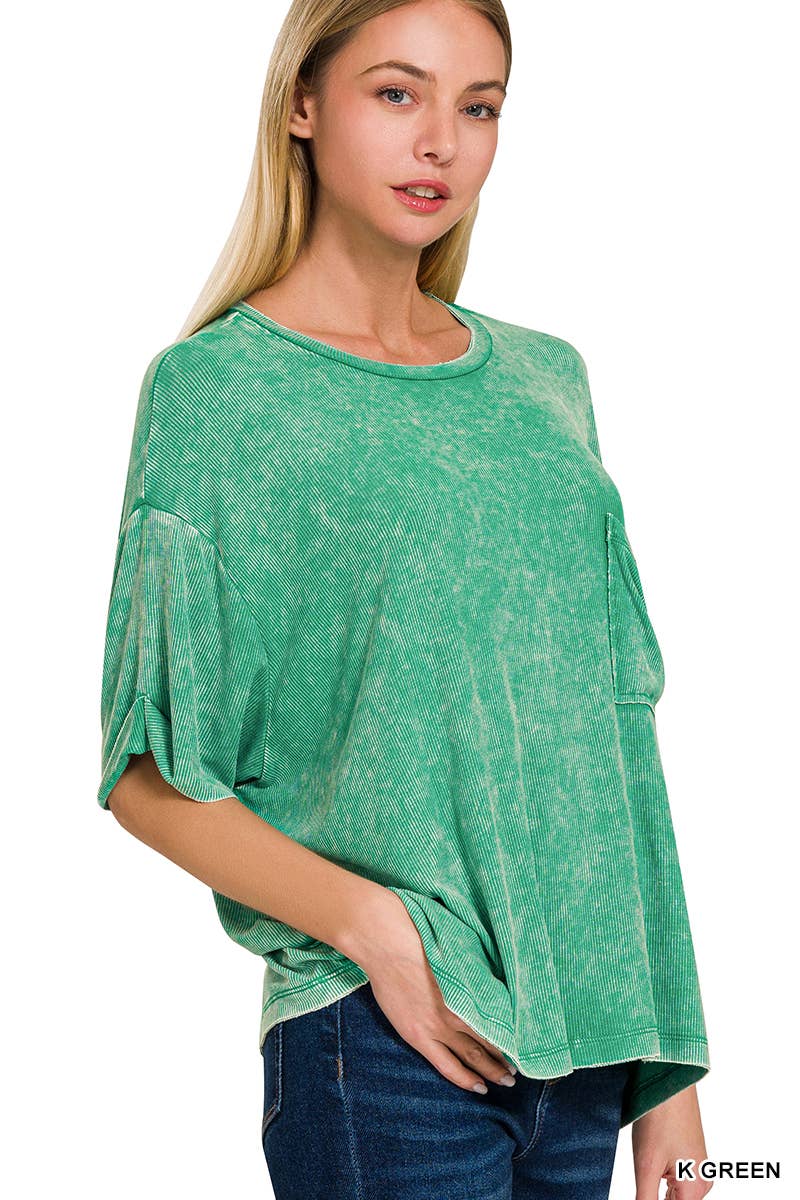 Vanilla Monkey - Vente Haut en maille – femme - Top côtelé à manches courtes et col rond délavé8