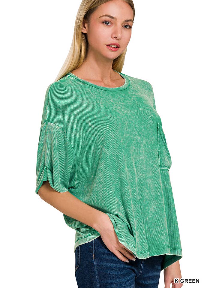 Vanilla Monkey - Vente Haut en maille – femme - Top côtelé à manches courtes et col rond délavé8