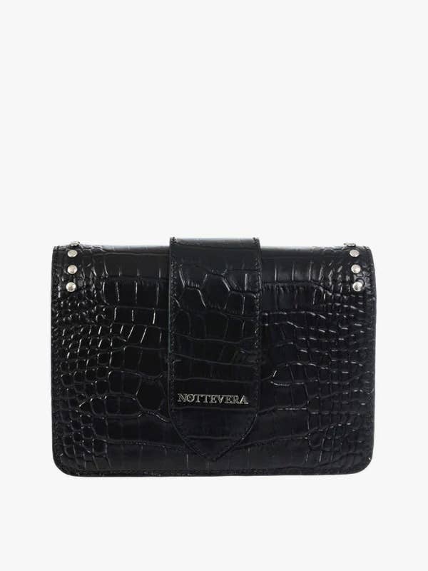 KIRA BLACK MINI CROC EMBOSSED CROSSBODY LEATHER BAG for wholesale by NOTTEVERA