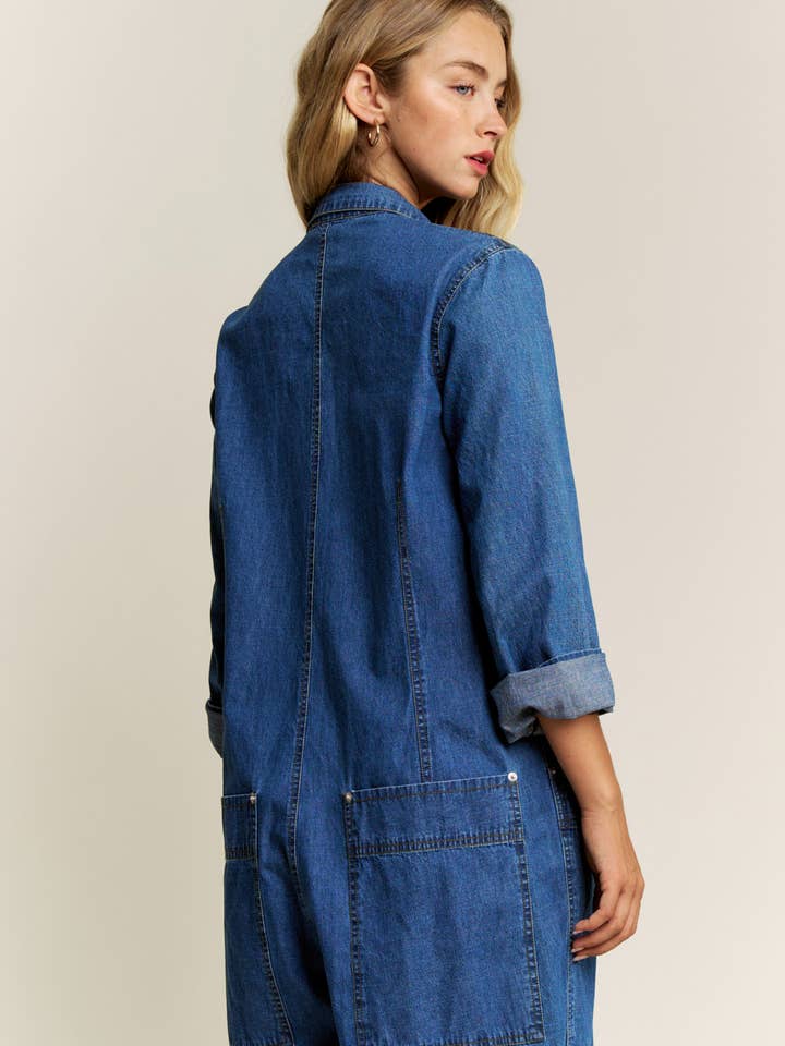 Lara Daisy - Vendita all'ingrosso Tuta intera - Donna - Tuta in denim rilassata con colletto e bottoni.4