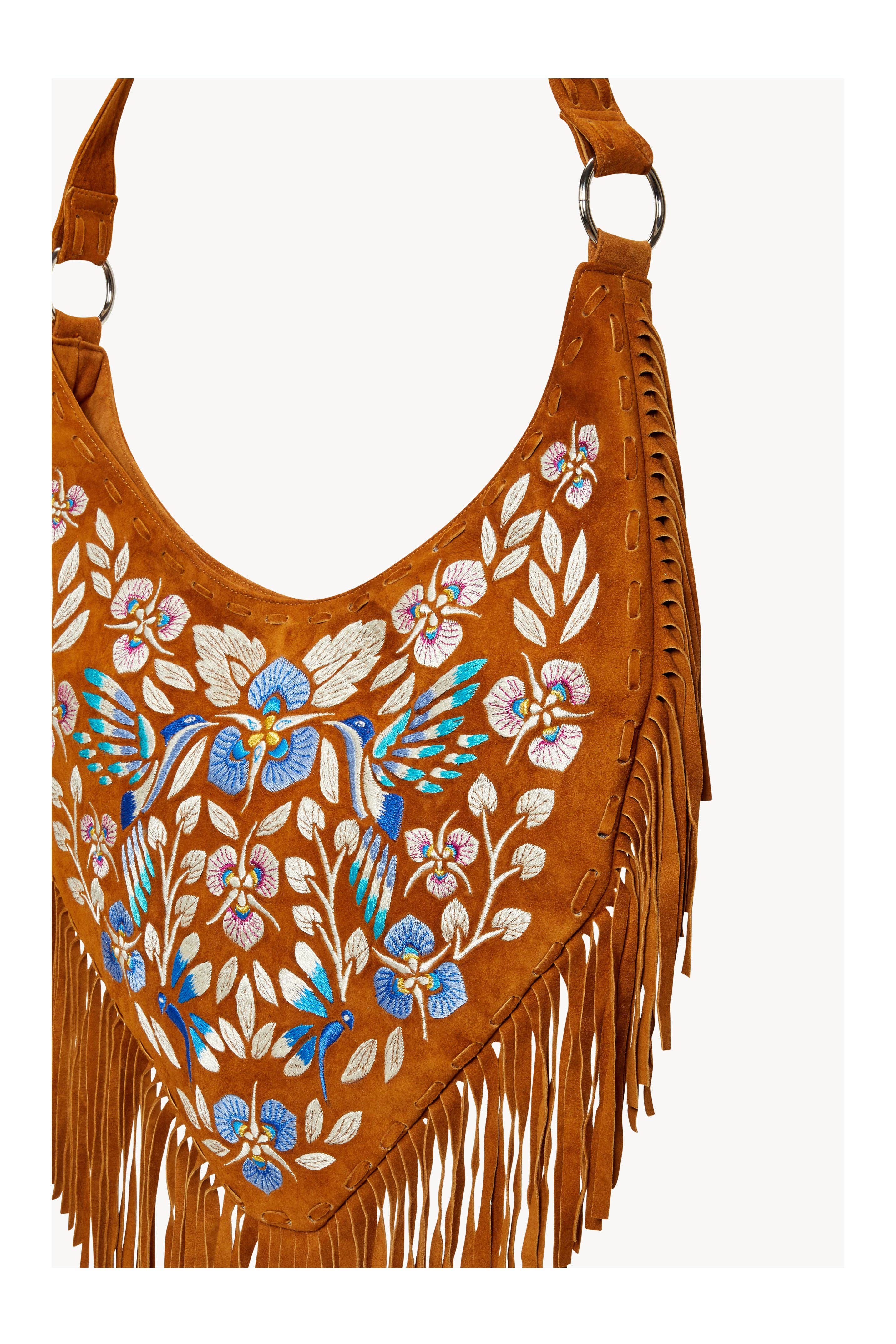 Tan scuro Borsa Georgina con ricami a frange in camoscio scuro tan in vendita all'ingrosso su Faire4