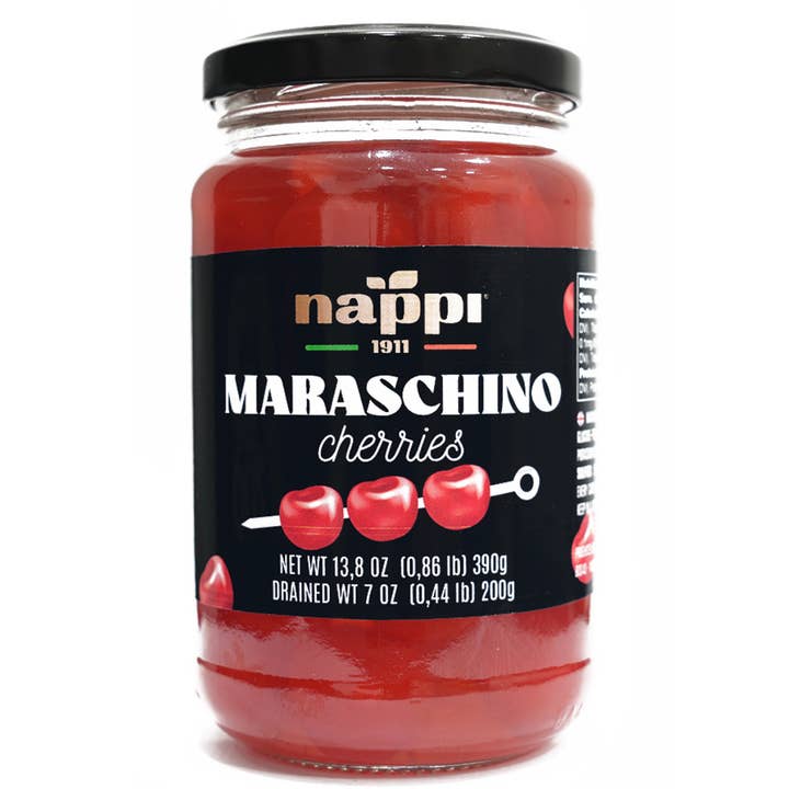 Wholesale Italian Food - Wholesale Preserves - Nappi 1991, Marachino Cherries without Stems, 14 oz