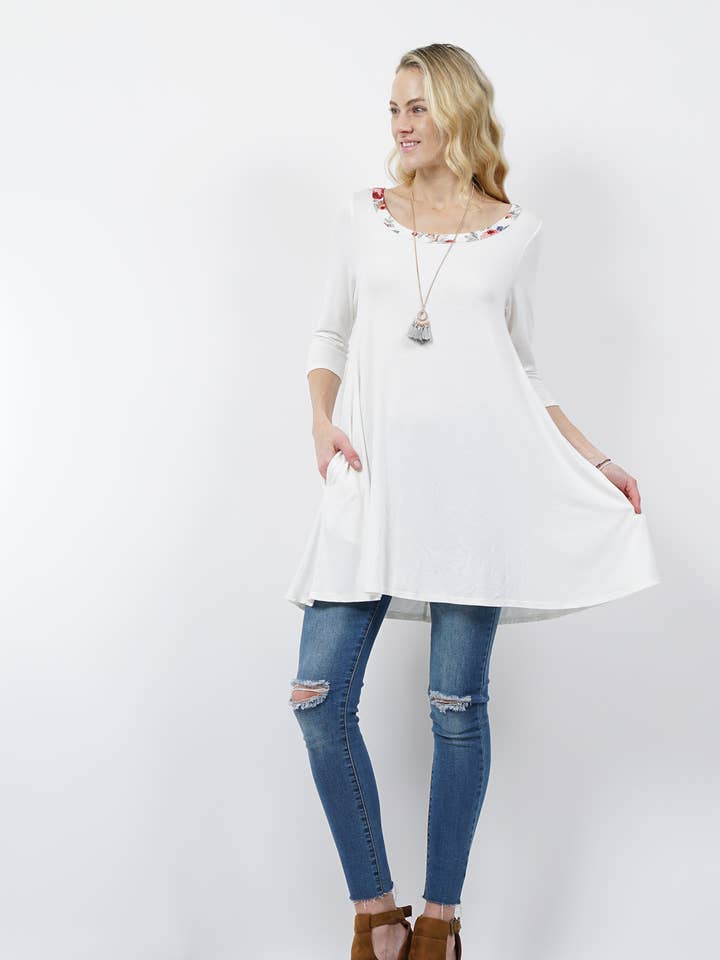 ...SI-12114 Hals kontrastficka tunika för wholesale av 42POPS