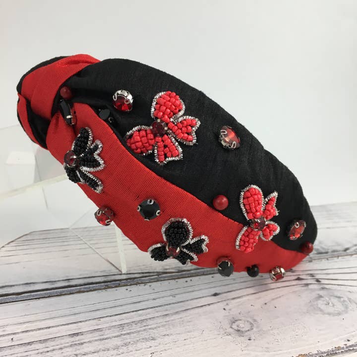 Red and black bow headband for wholesale by SongLily
