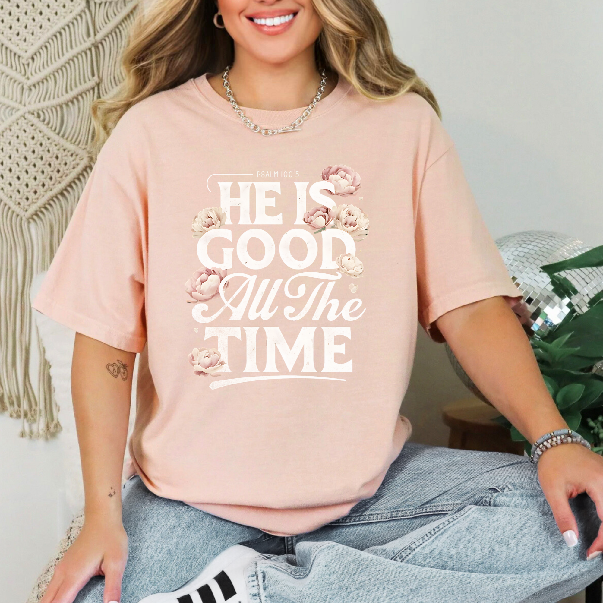 Scripted Pearl - Wholesale Screen Printed T-Shirt - Women's - God Is Good All The Time Comfort Colors Christian T Shirt7