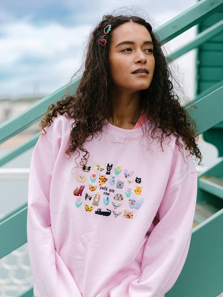 Cats Are Cool Embroidered Sweatshirt for wholesale by Limpet Store