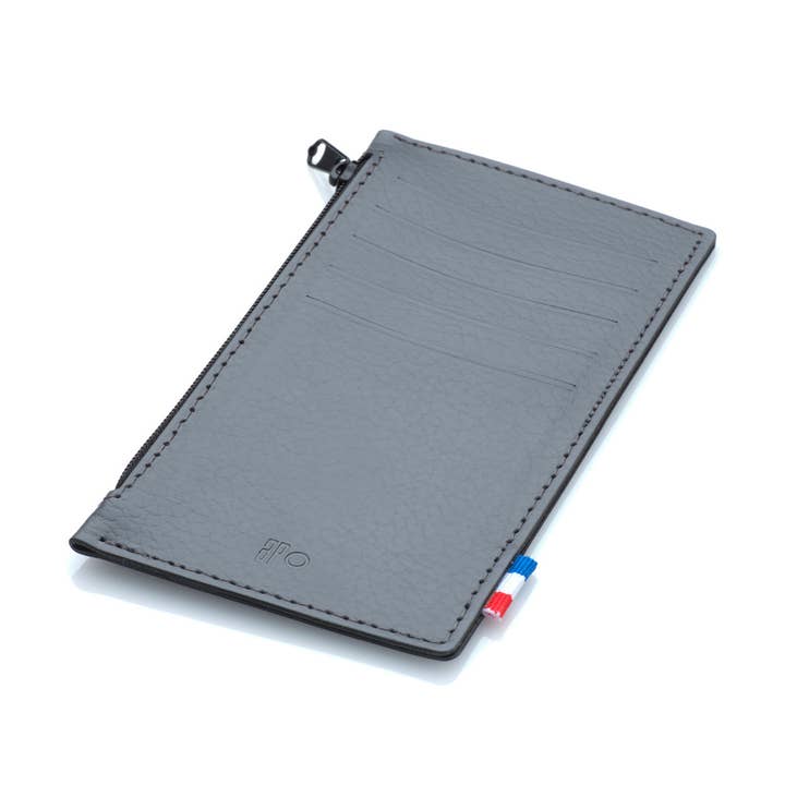 ANTHO - Portemonnee van gerecycled leer met verticale ritssluiting - Grijs voor wholesale door apocope.paris