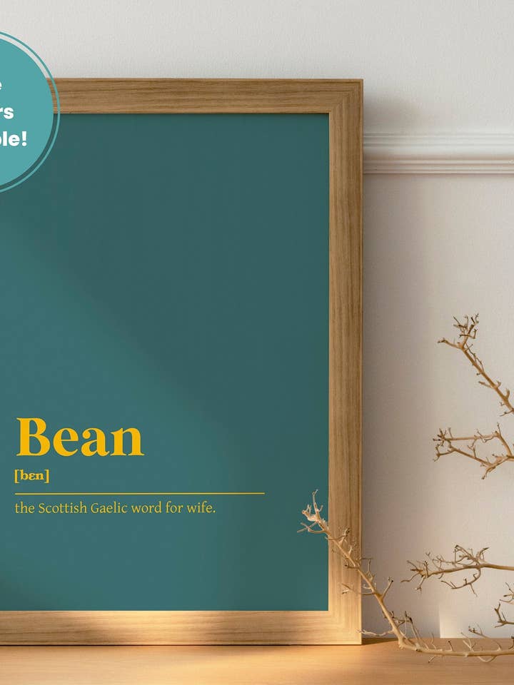 Bean Wife Marriage Wedding Anniversary Love Gaelic Dictionary UNFRAMED PRINT for wholesale by Kalloway Design