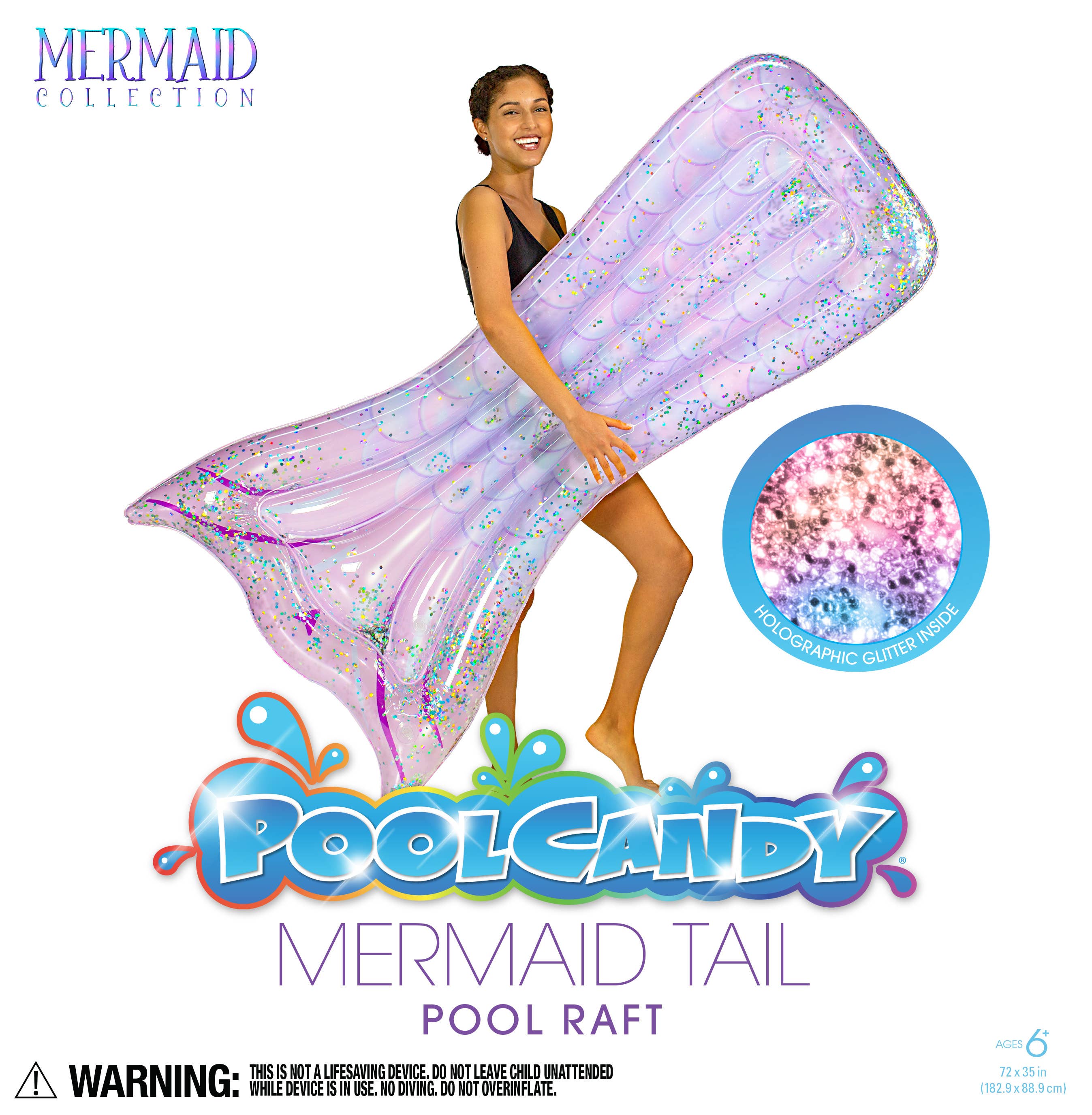 PoolCandy - Wholesale Inflatables - Mermaid Tail Glitter Pool Raft - 72" x 30"1