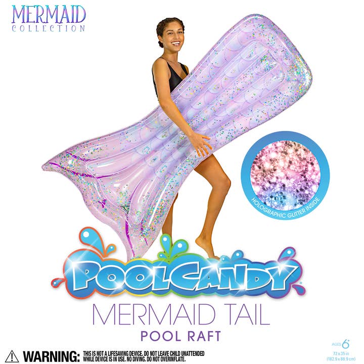 PoolCandy - Wholesale Inflatables - Mermaid Tail Glitter Pool Raft - 72" x 30"1