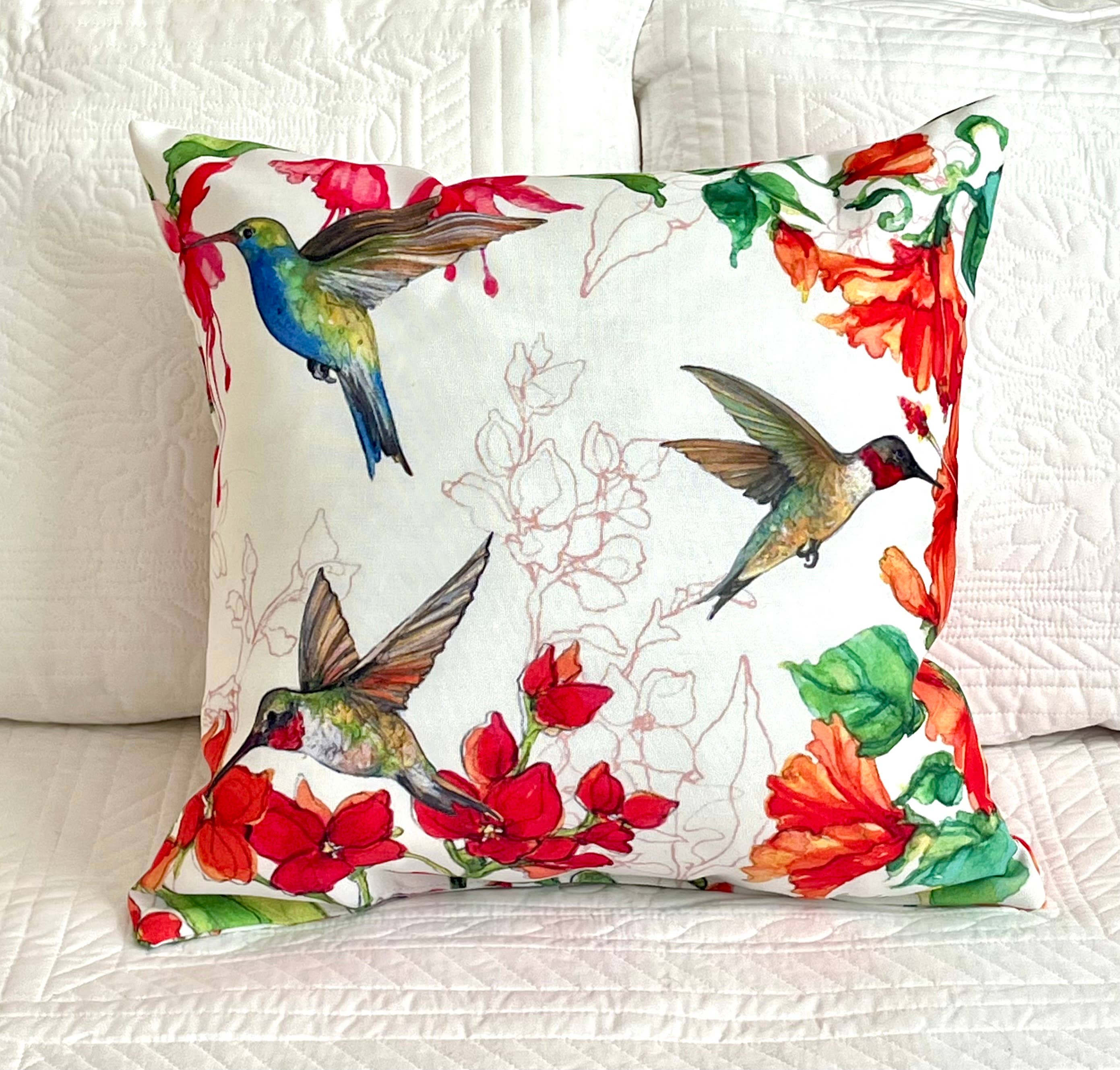 Bamboo Table - Wholesale Throw/Decorative Pillow - Hummingbird Harmony Birds 2 Sided Indoor Outdoor Pillow2