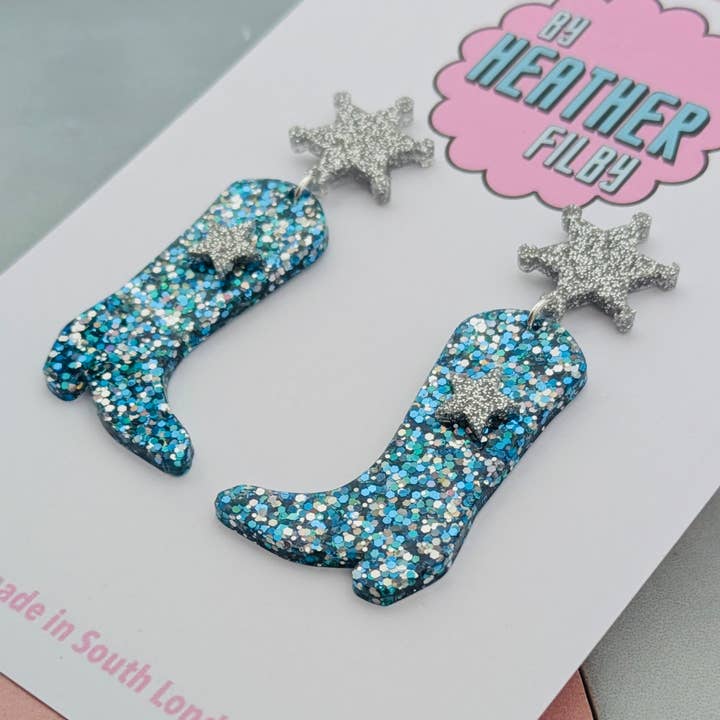 By Heather Filby - Wholesale Dangle Earrings - Cowboy Boot Glitter Earrings (MORE COLOURS) - Best Seller20