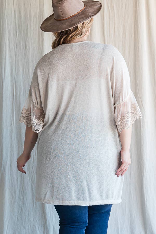 7th Ray – Engroshandel Cardigan - Dame – [PLUS SIZE] Cardigan til kvinder med blondeærmer til hverdagsbrug T4485XL13
