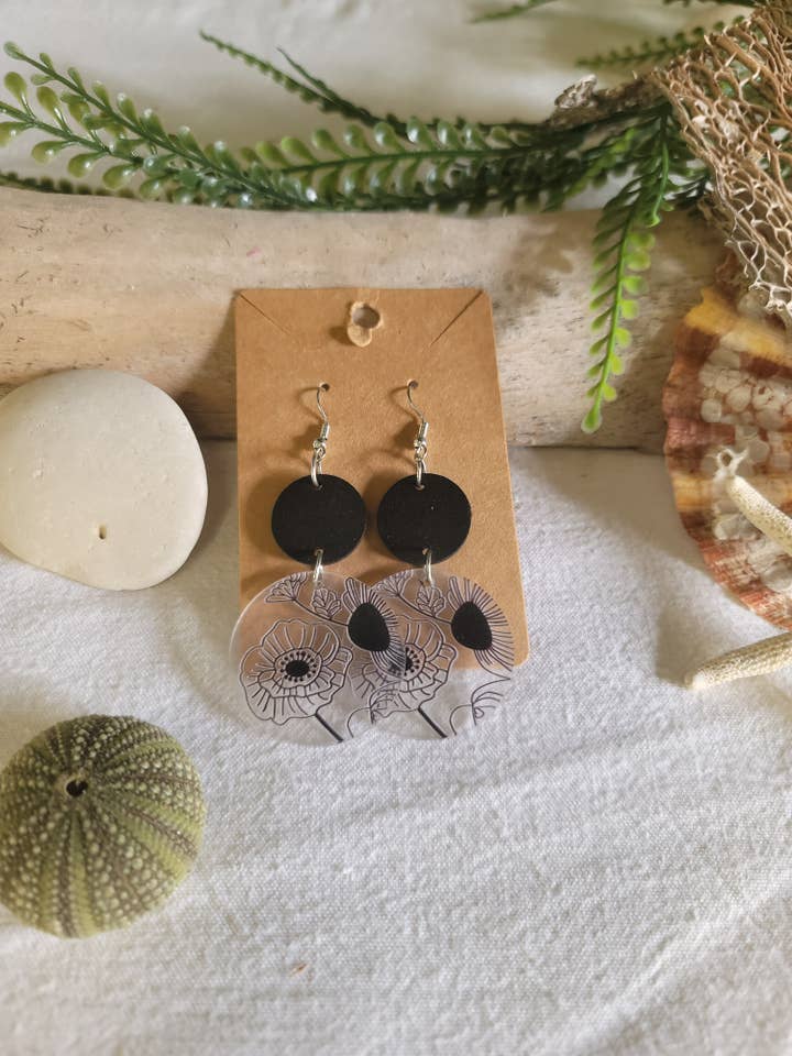 Holzohrring aus schwarzem Plexiglas für den Großhandel von susurros de madera