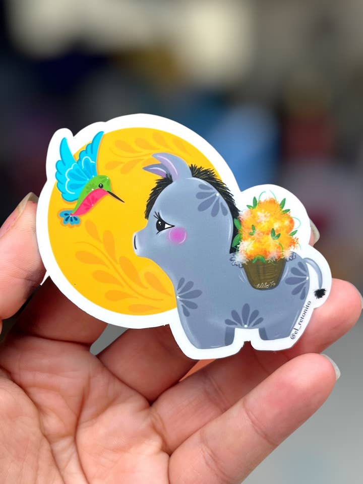 Colibri y burrito sticker for wholesale by El Retoñito