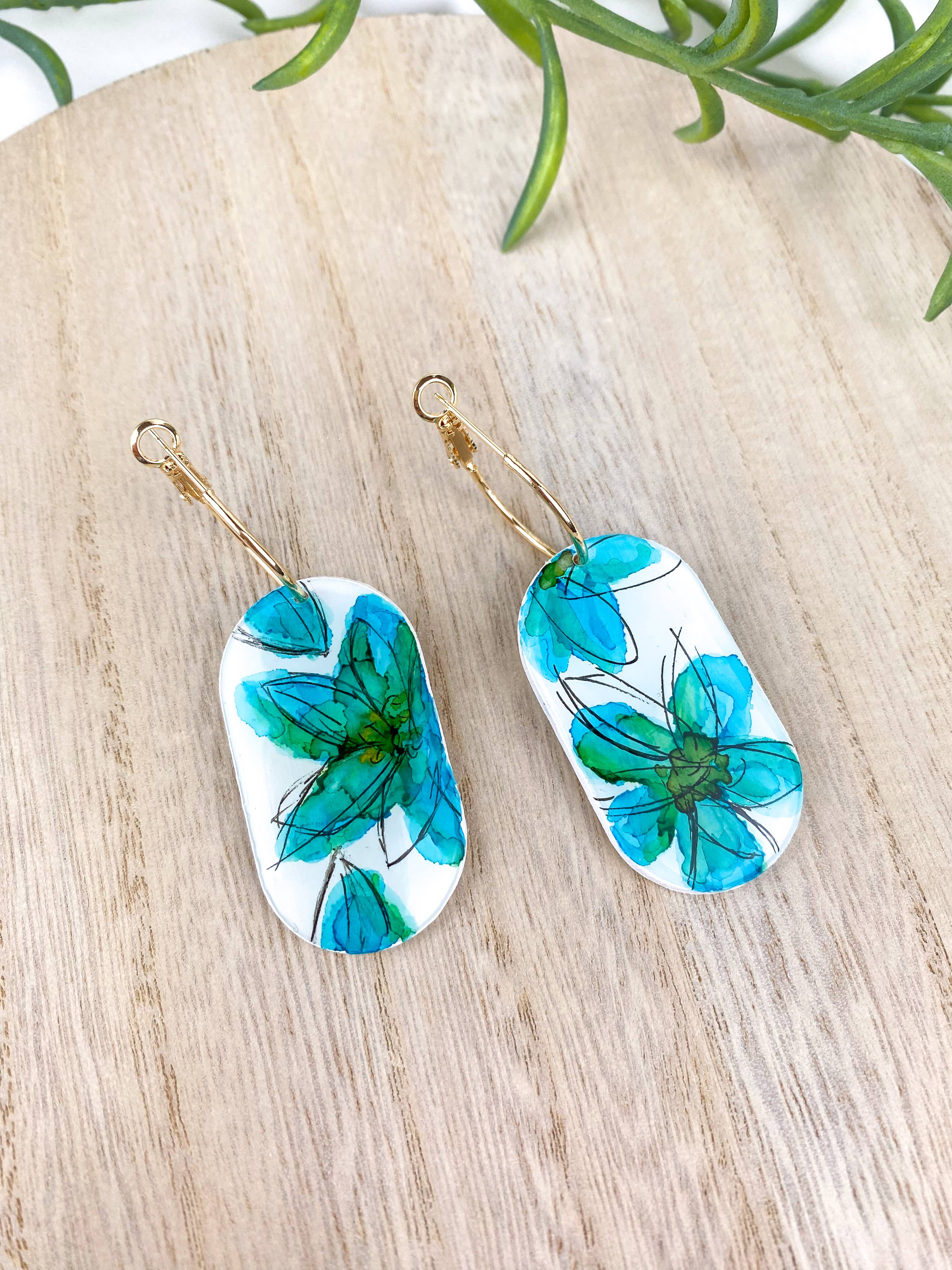 Light Shine - Wholesale Dangle Earrings - Hand Painted Sketchy Flower Clay Earring | Statement Drop16