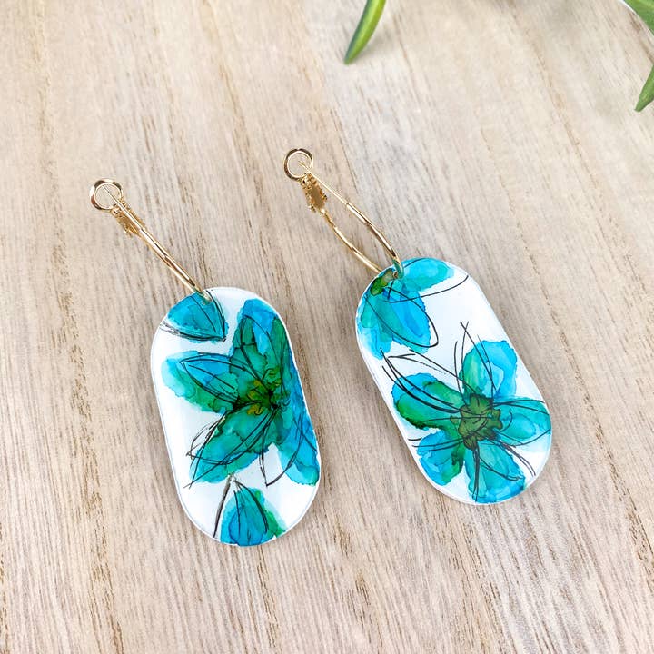 Light Shine - Wholesale Dangle Earrings - Hand Painted Sketchy Flower Clay Earring | Statement Drop16