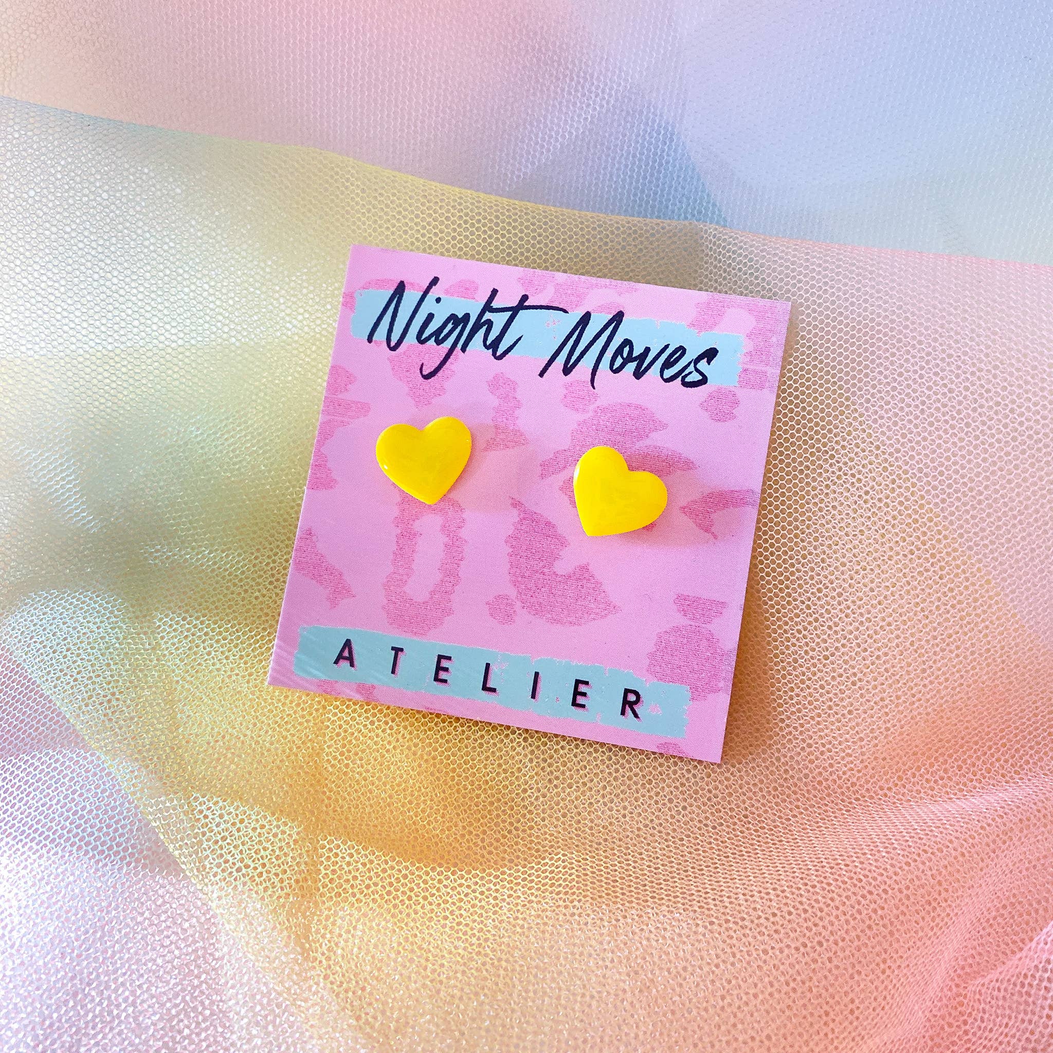 Night Moves Atelier - Wholesale Stud/Post Earrings - Polymer Clay Mini Heart Studs in Lemon Yellow